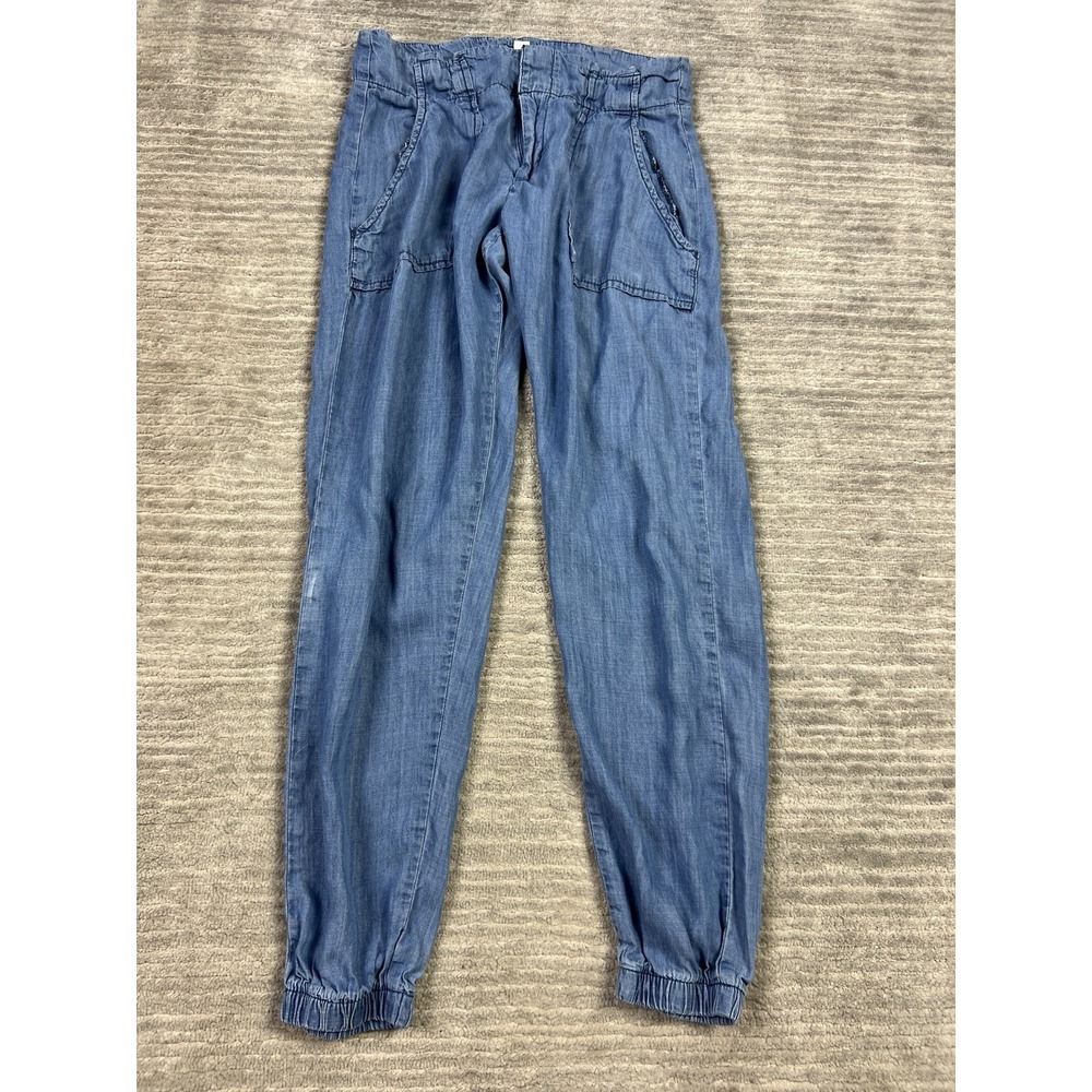 Cato Pants Womens 6 Blue Chambray Denim Elastic Ankle Tencel Casual